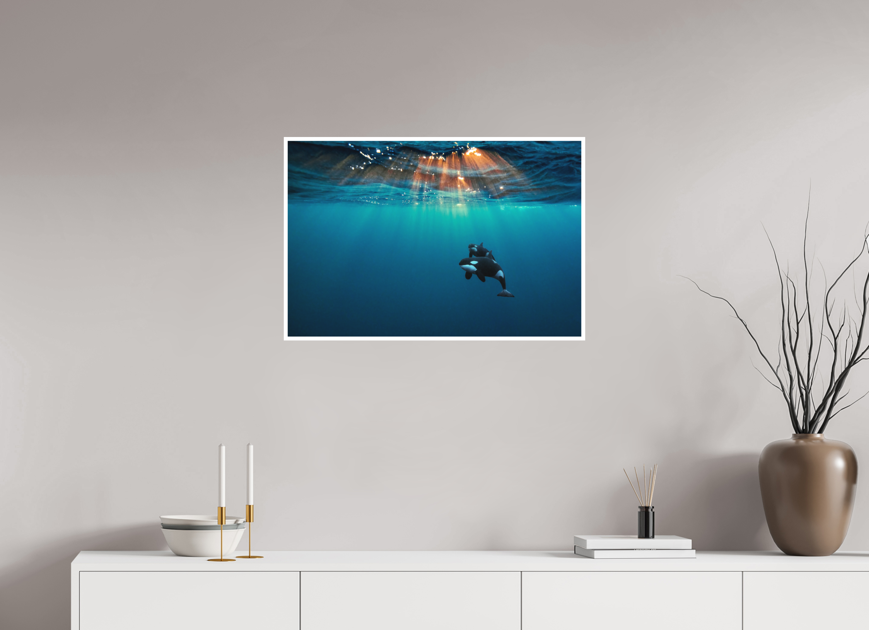 75 x 50 cm, Fine Art Print Only Orcas Under the Arctic Sun