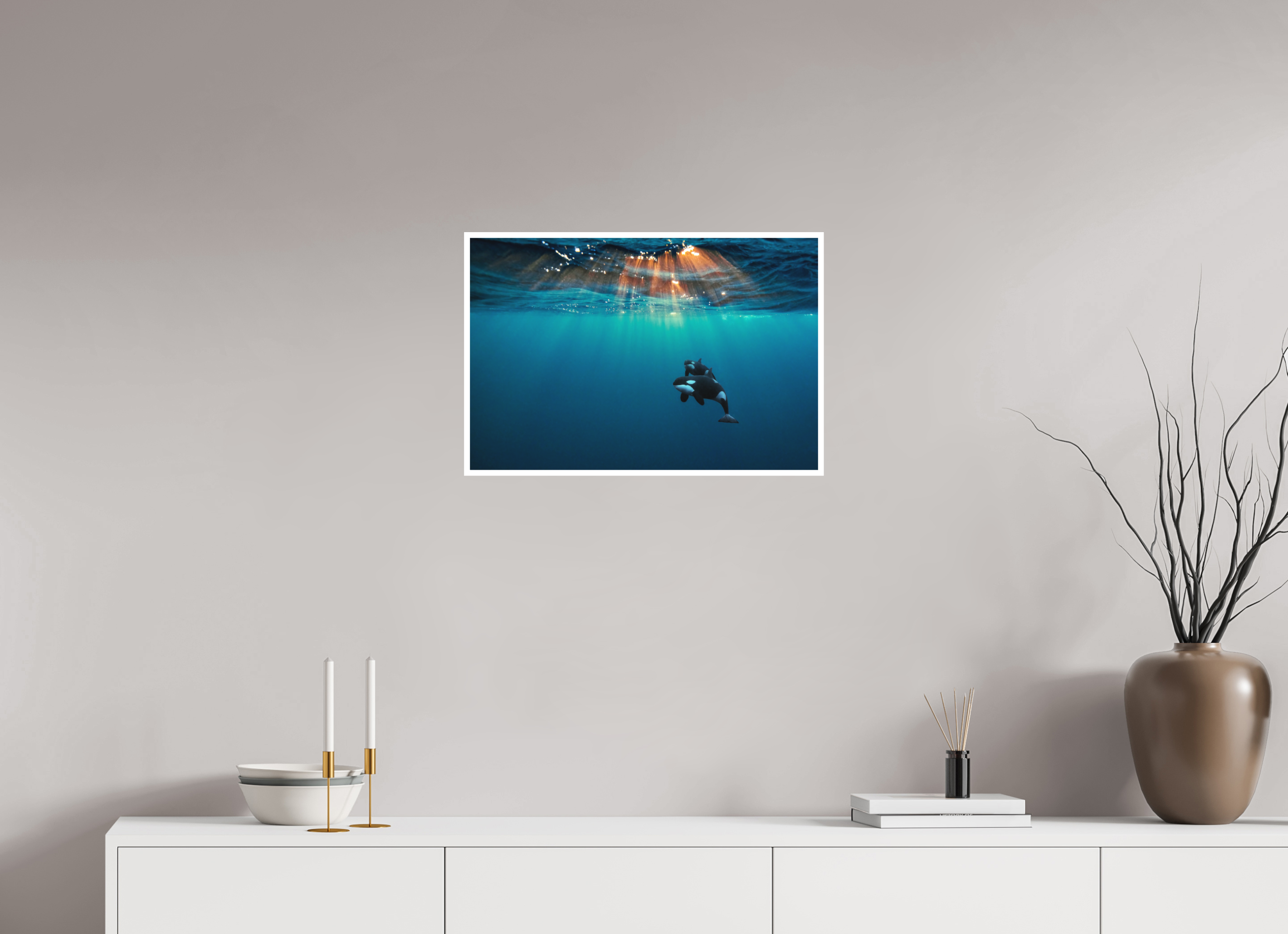 60 x 40 cm, Fine Art Print Only Orcas Under the Arctic Sun