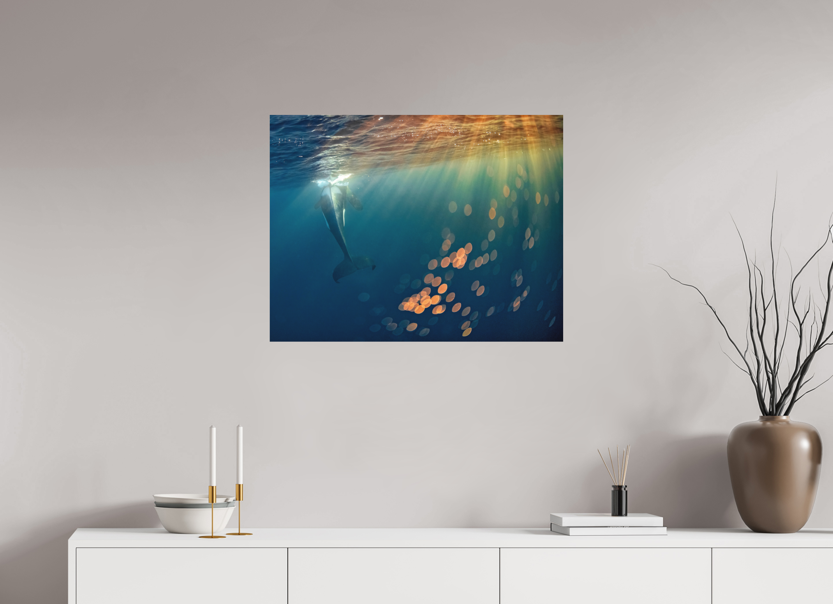 77.6 x 60 cm, Fine Art Print on Alu-Dibond Bokeh Orca