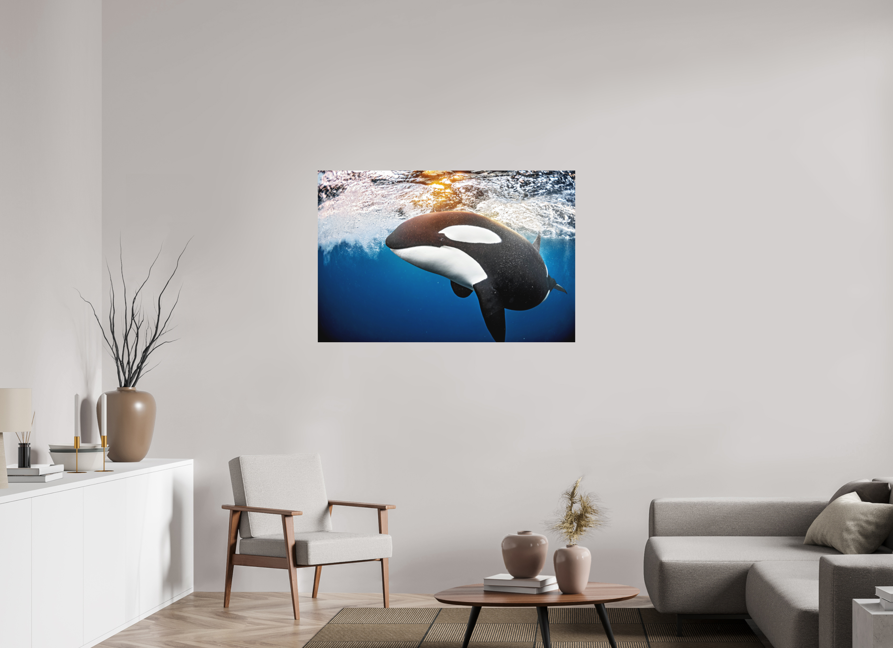 120 x 80 cm, Fine Art Print on Alu-Dibond Golden Orca