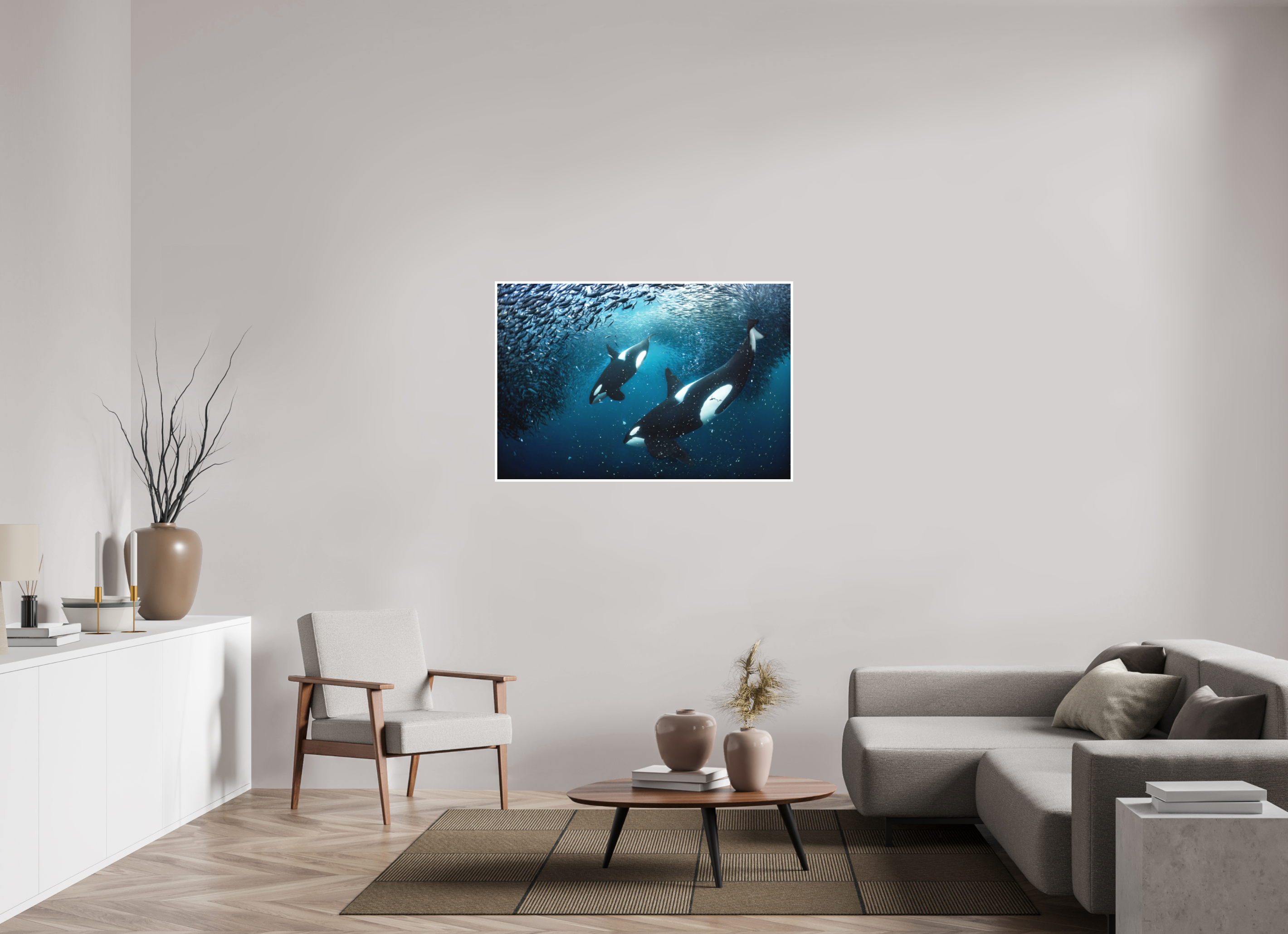120 x 80 cm, Fine Art Print Only Orcas on the Hunt
