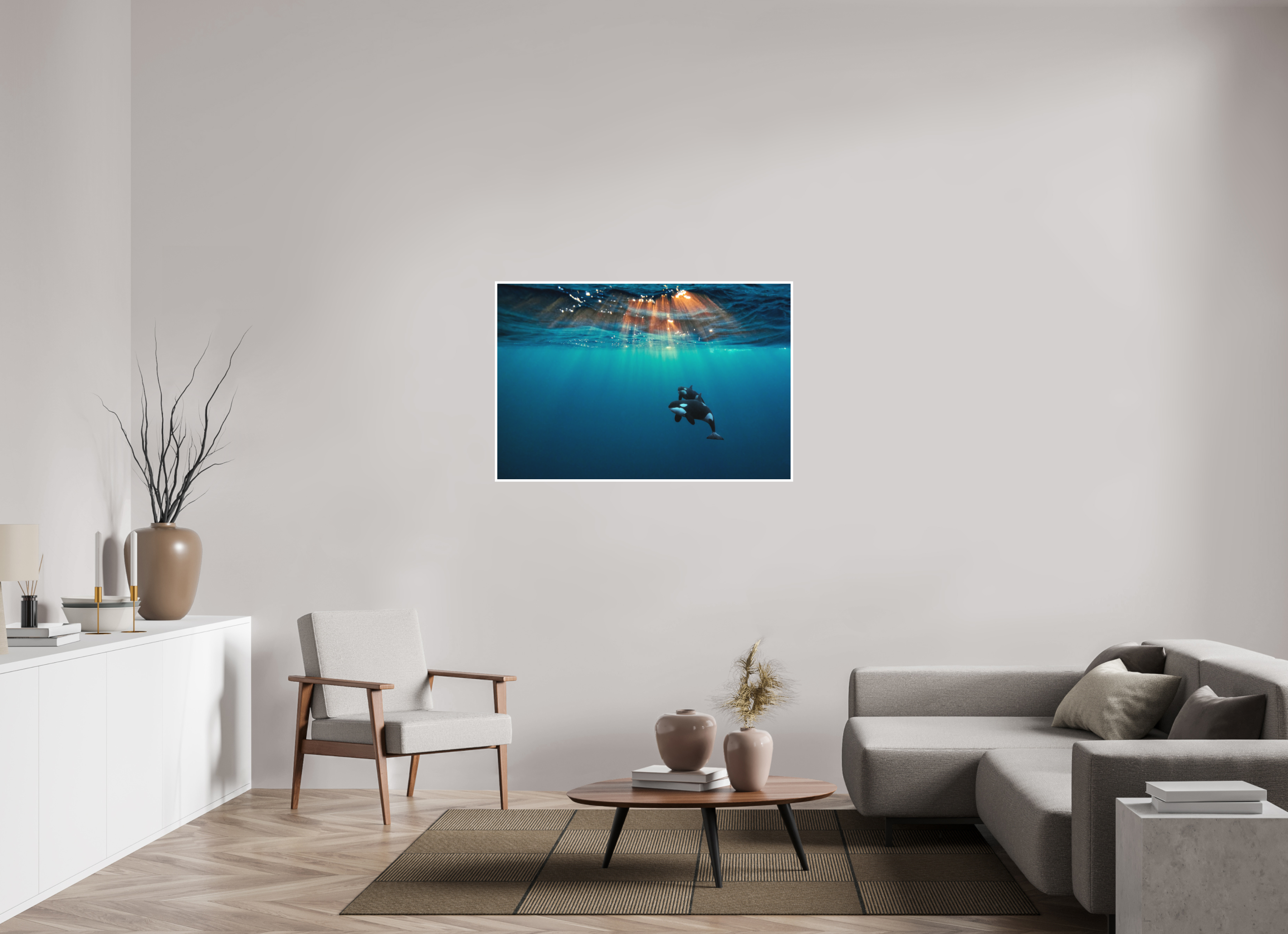 120 x 80 cm, Fine Art Print Only Orcas Under the Arctic Sun