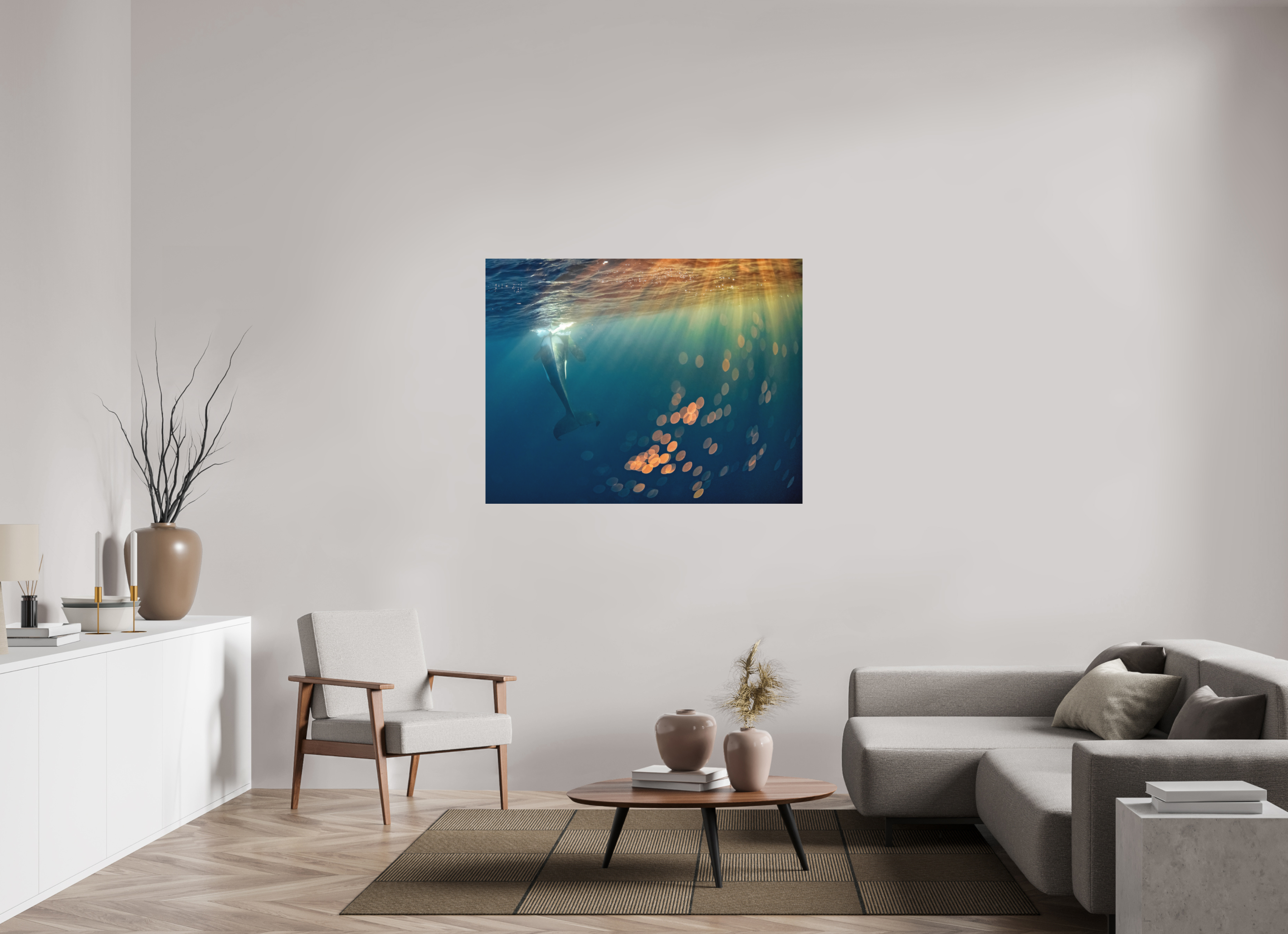 129.3 x 100 cm, Fine Art Print on Alu-Dibond Bokeh Orca