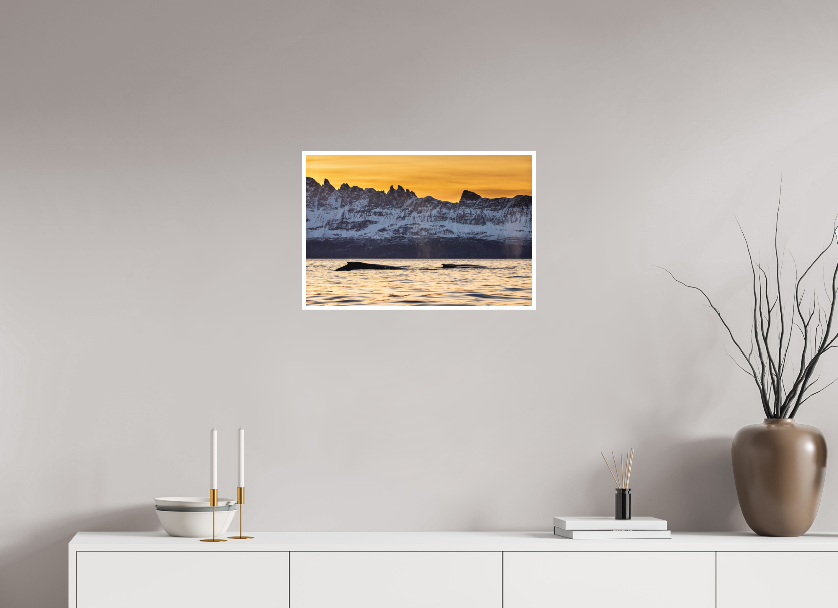 60 x 40 cm, Fine Art Print Only Whales & Mountains