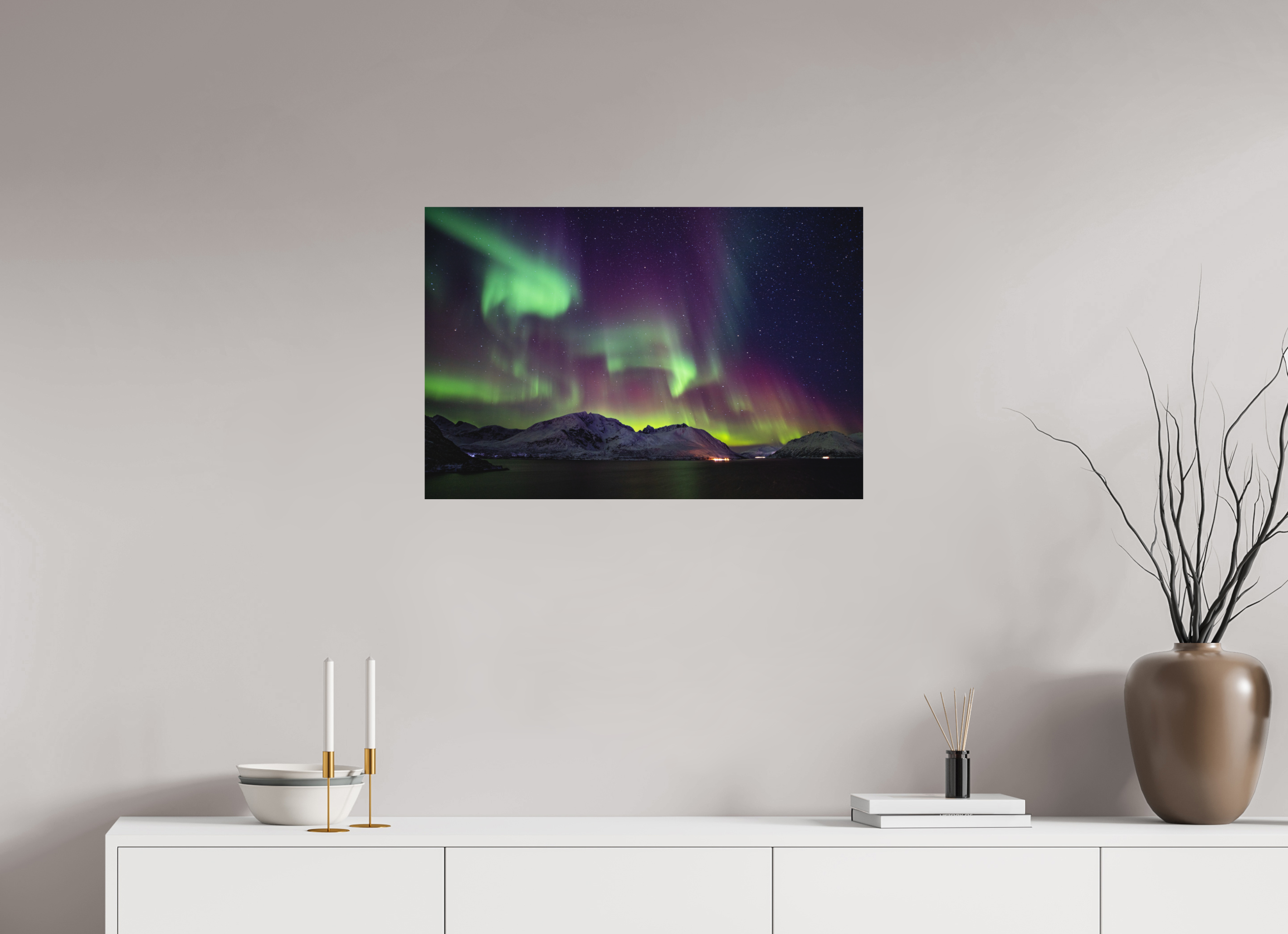 75 x 50 cm, Fine Art Print on Alu-Dibond Green Gold of Norway