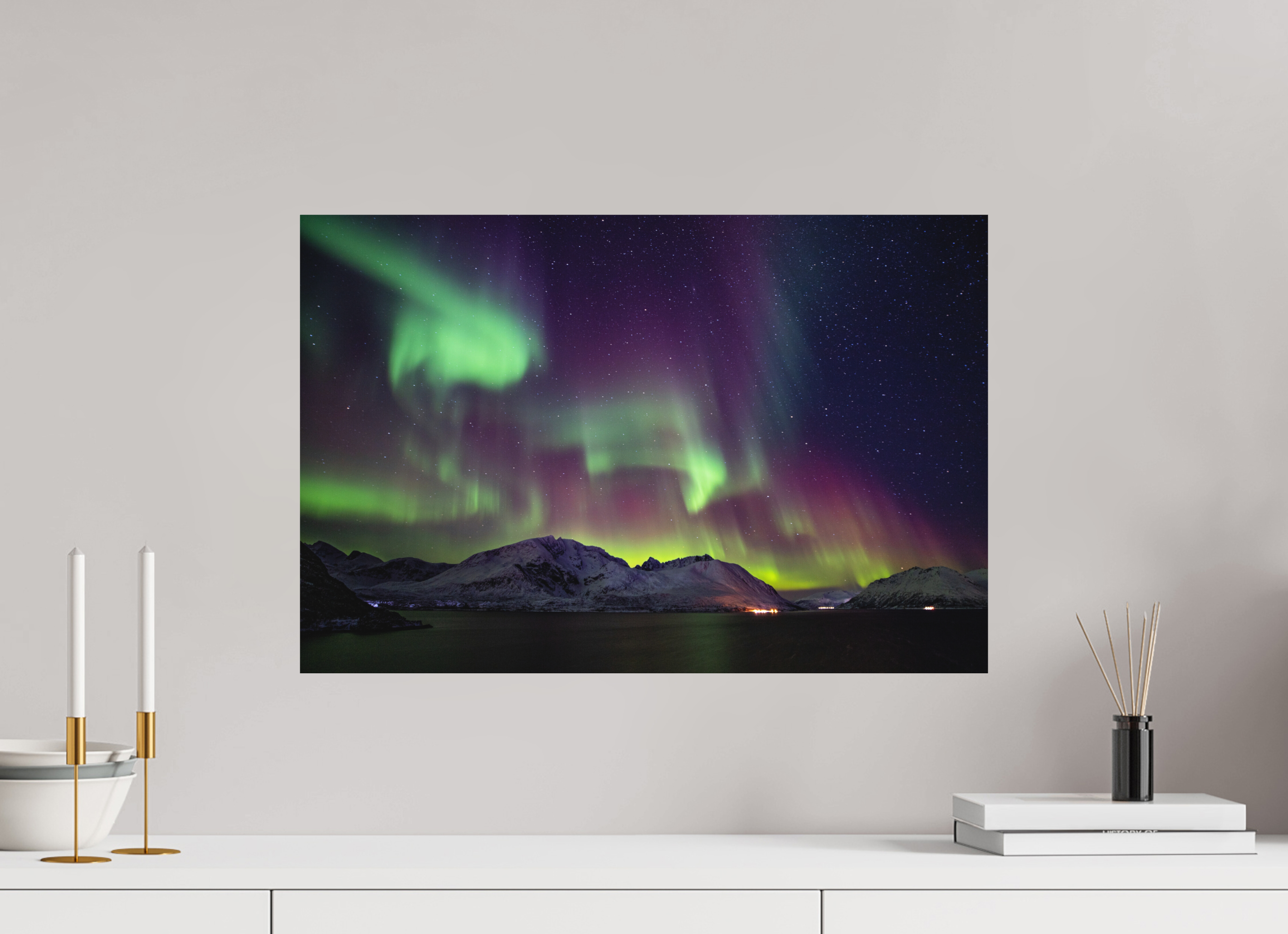 60 x 40 cm, Fine Art Print on Alu-Dibond Green Gold of Norway