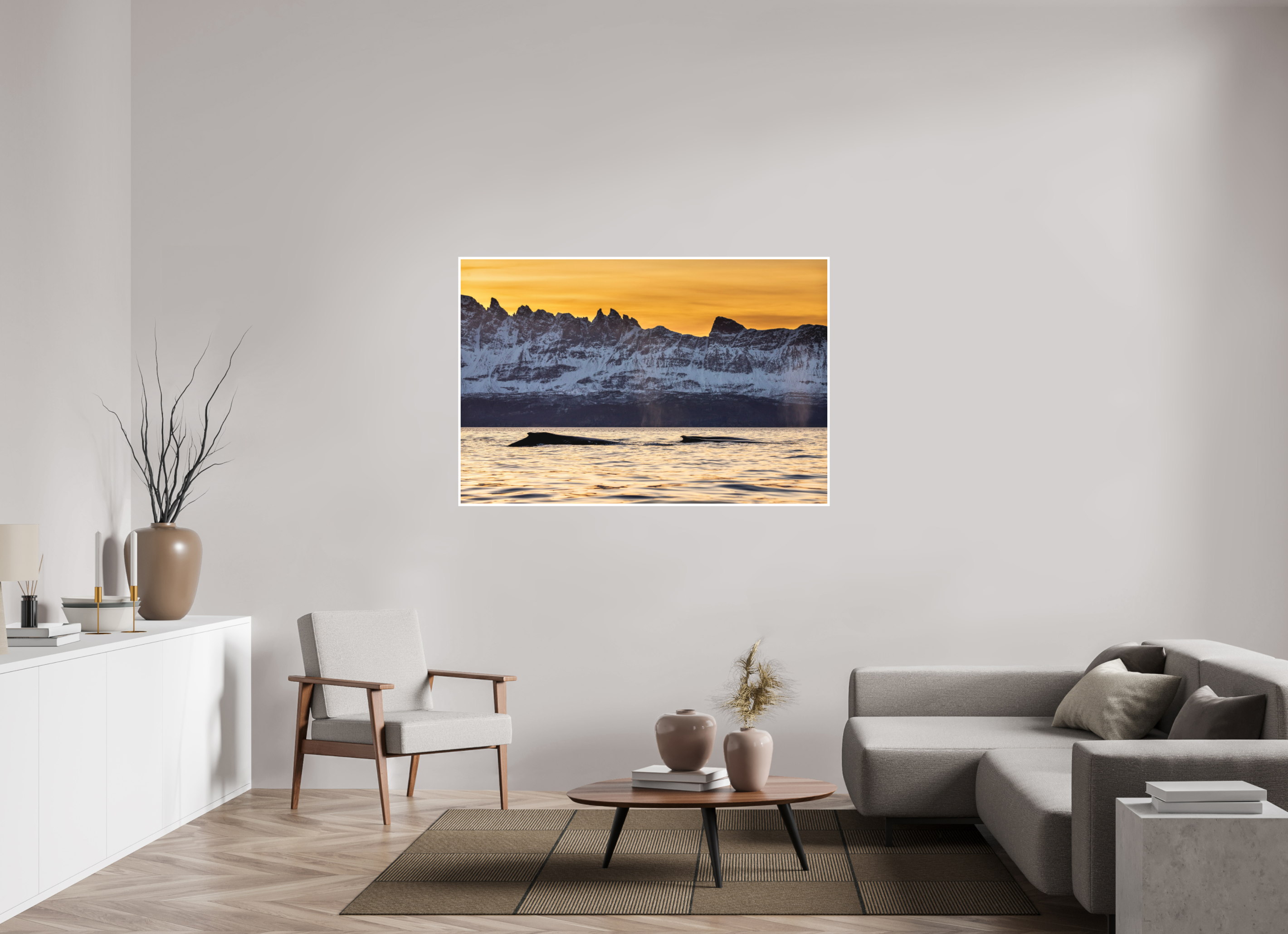 150 x 100 cm, Fine Art Print Only Whales & Mountains
