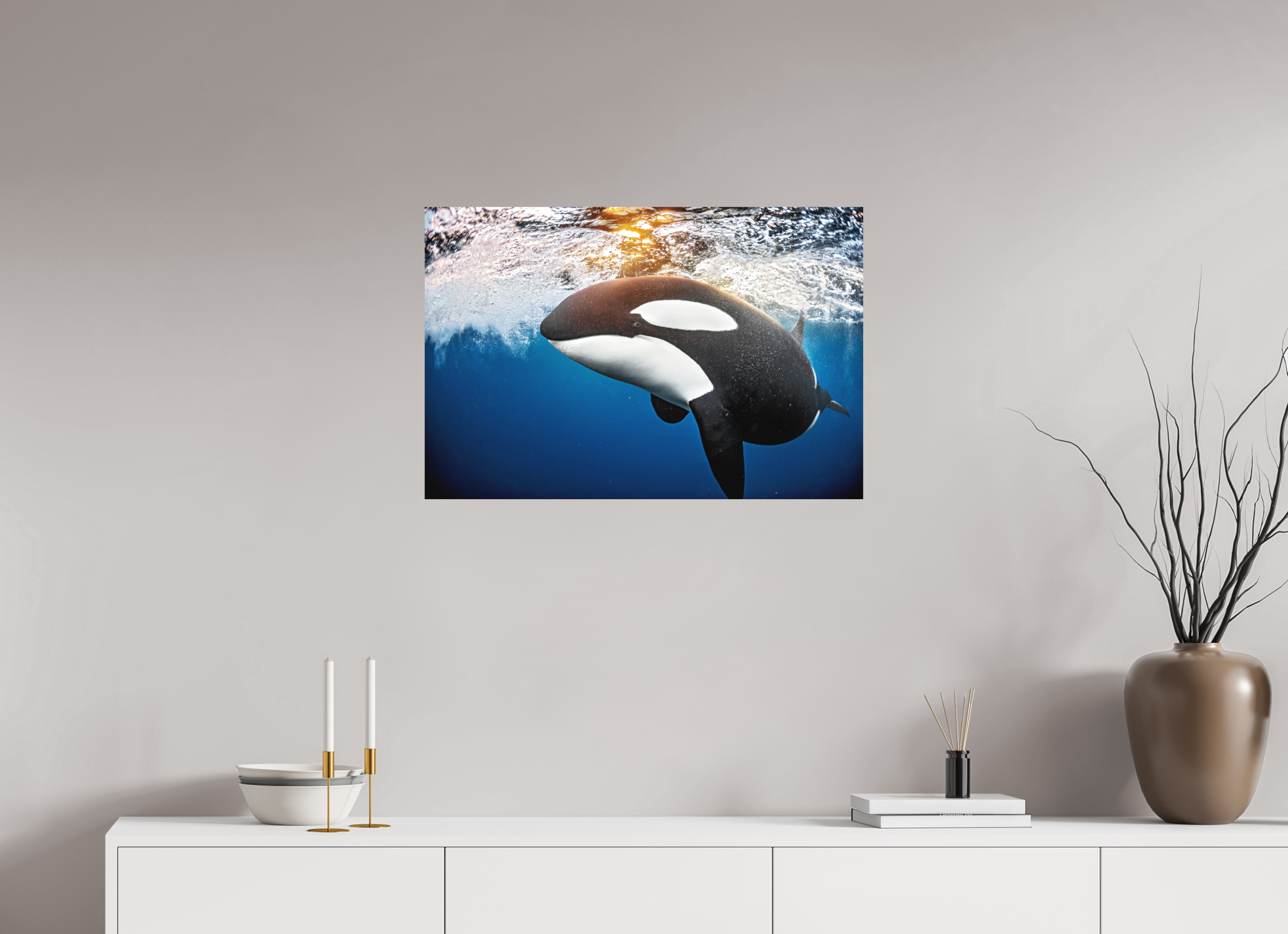 75 x 50 cm, Fine Art Print on Alu-Dibond Golden Orca