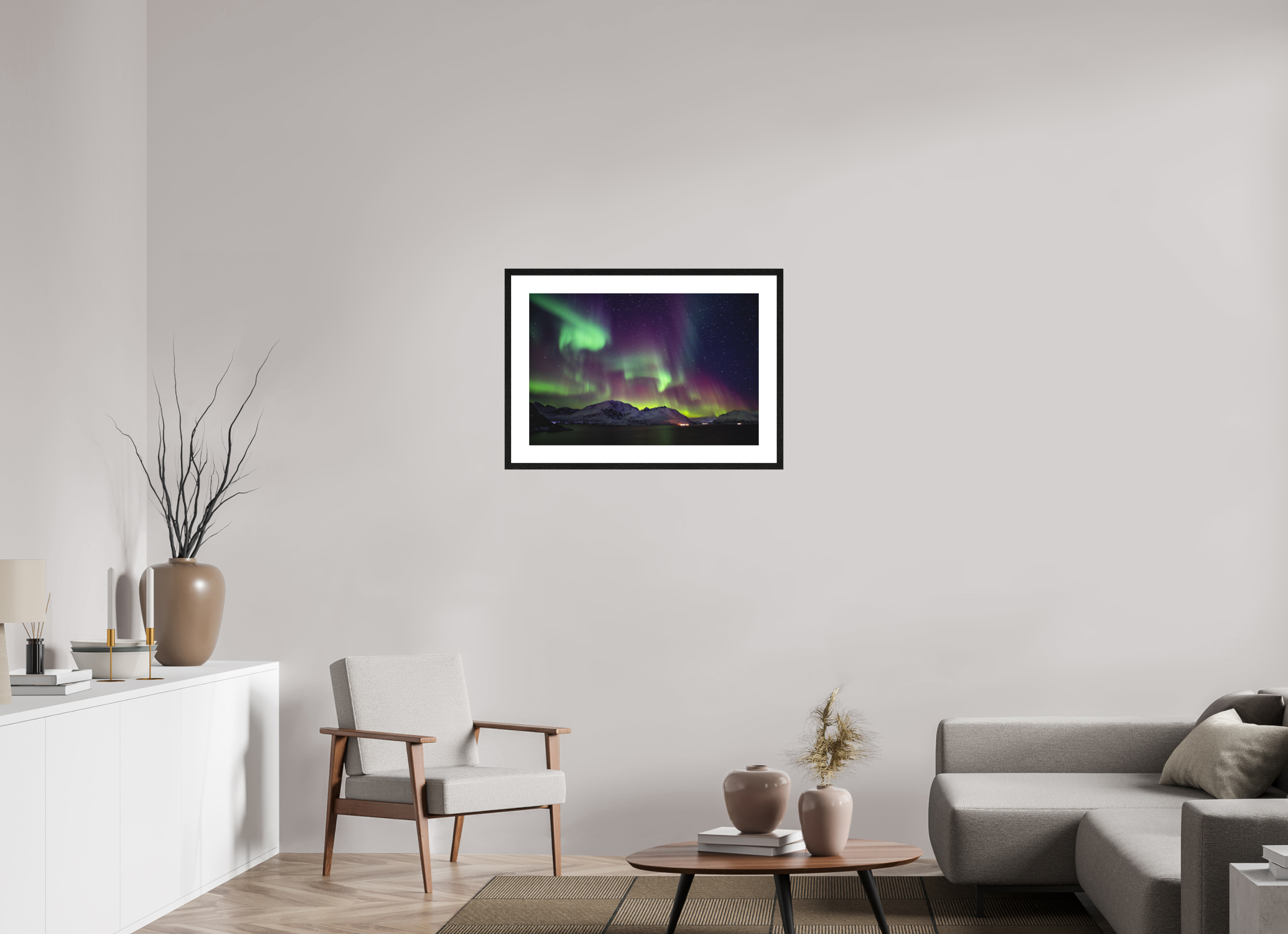 75 x 50 cm, Framed Fine Art Print Green Gold of Norway
