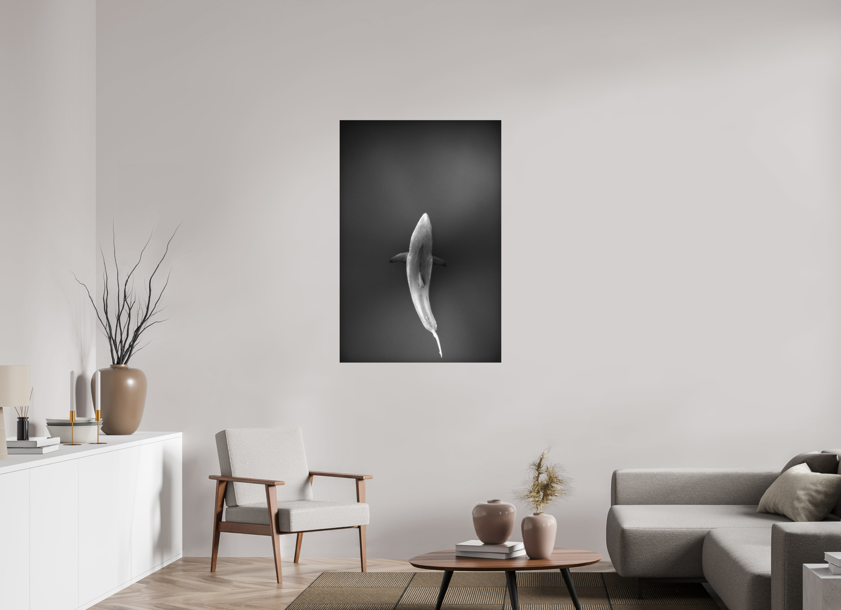 80 x 120 cm, Fine Art Print on Alu-Dibond Great White Shades of Grey