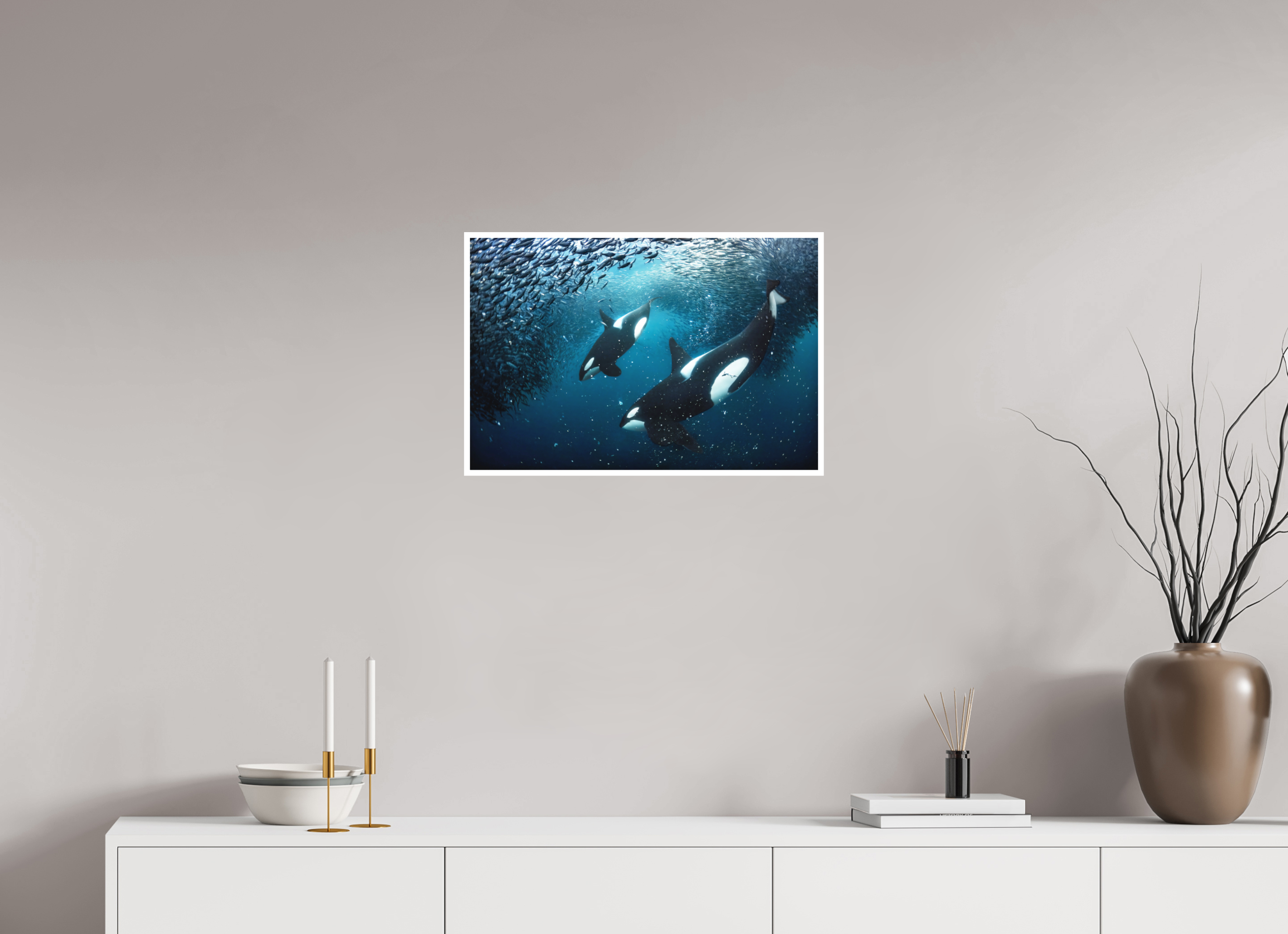 60 x 40 cm, Fine Art Print Only Orcas on the Hunt