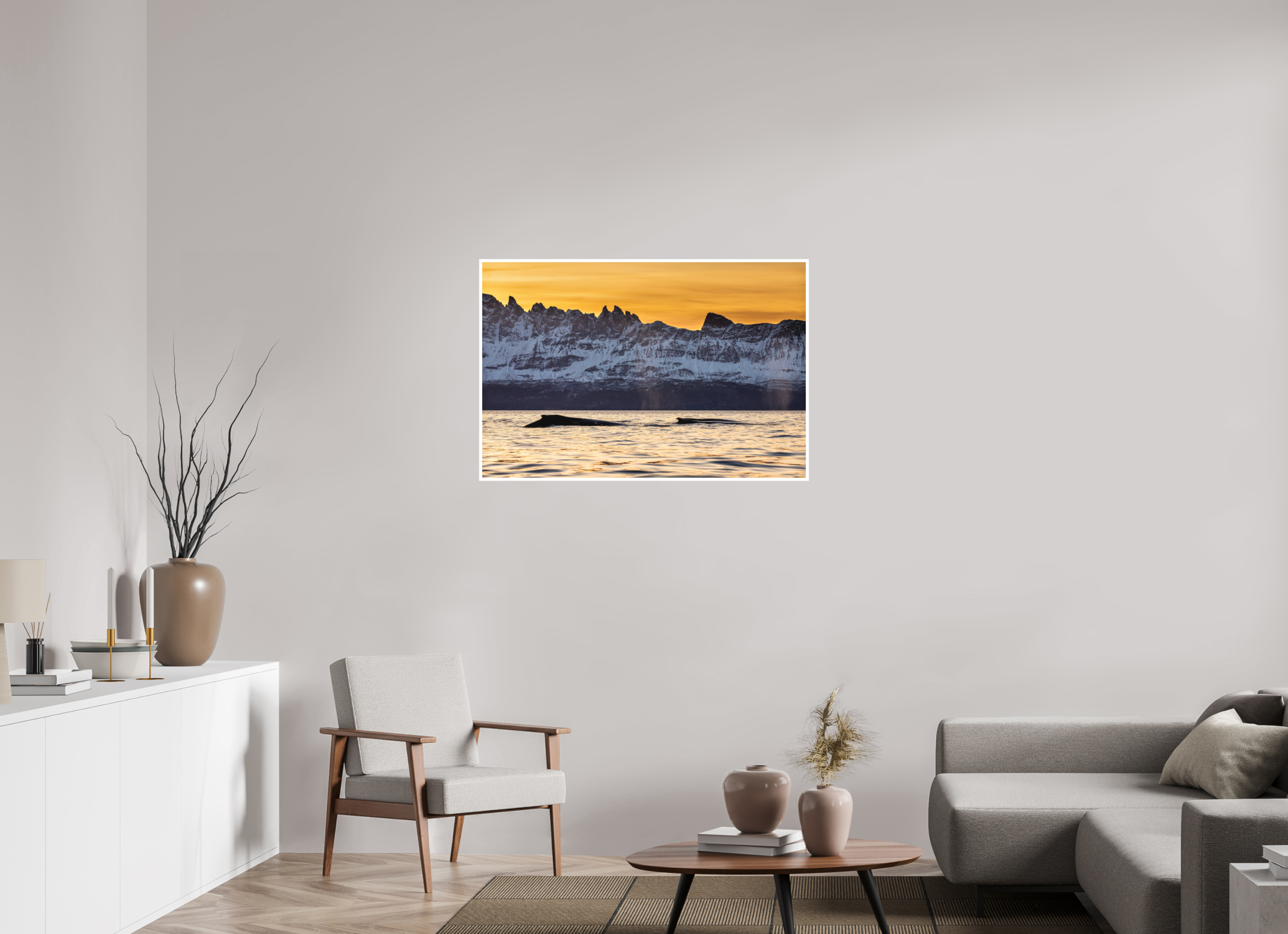 105 x 70 cm, Fine Art Print Only Whales & Mountains