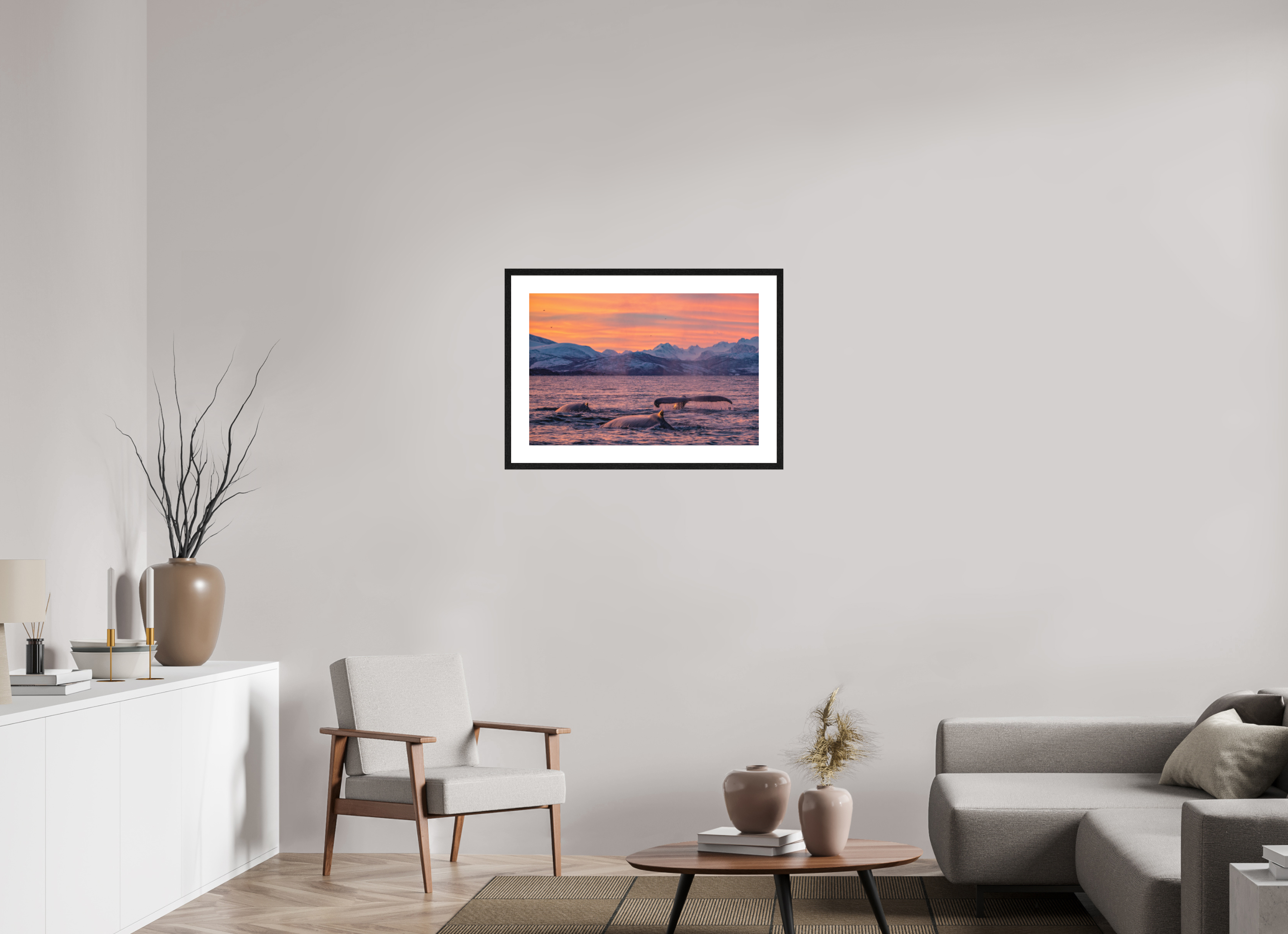 75 x 50 cm, Framed Print Sunset Divers
