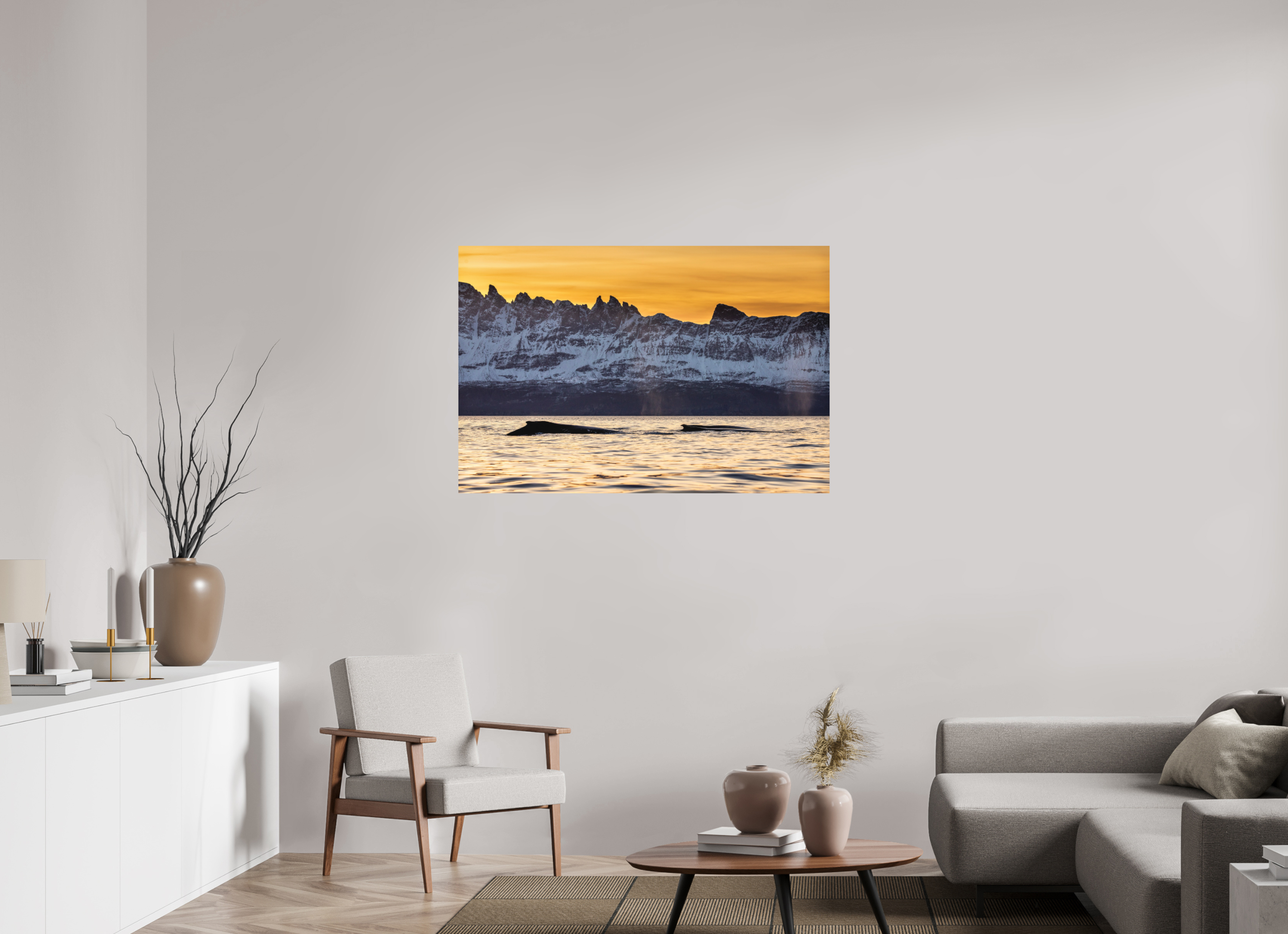 120 x 80 cm, Alu-Dibond Whales & Mountains